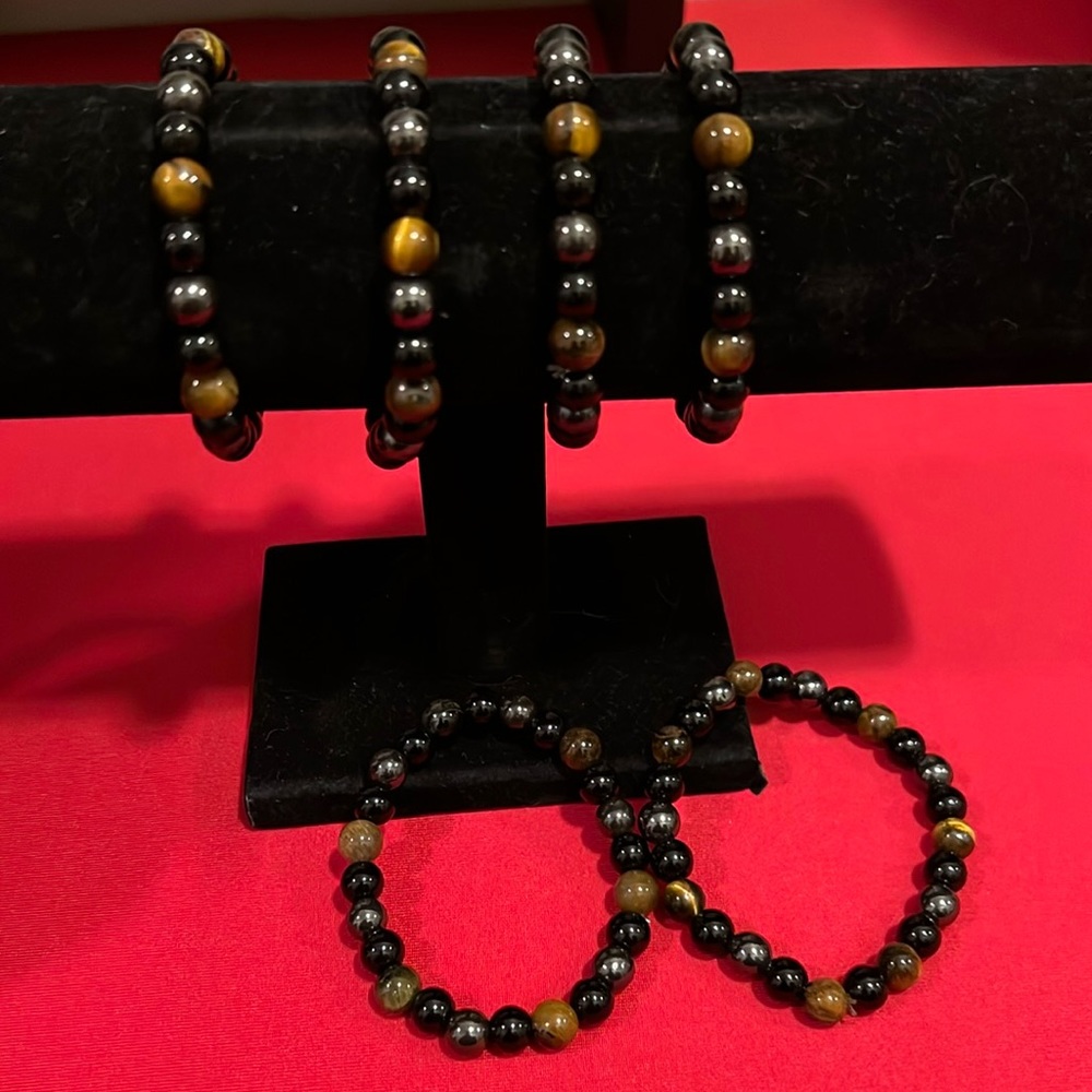 COPY - Tiger Eye Beads, Hematite Black Obsidian Bracelets Bracelet for Men Women - Picture 1 of 1